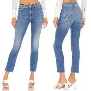 Womens Mother Mid Rise Dazzler Ankle Cut & Paste Blue Denim Jeans 29 *